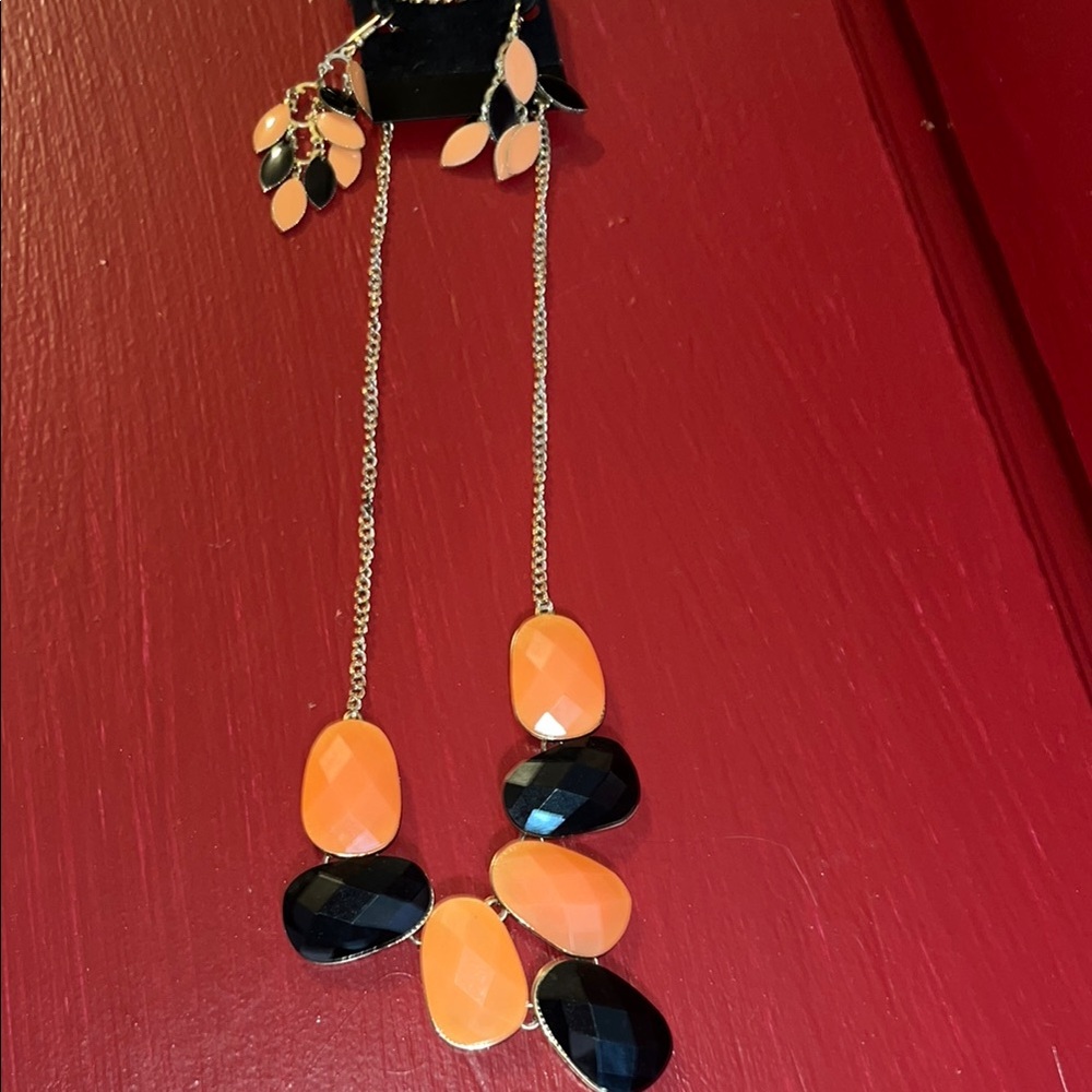 Elegant Orange and Black Necklace Set